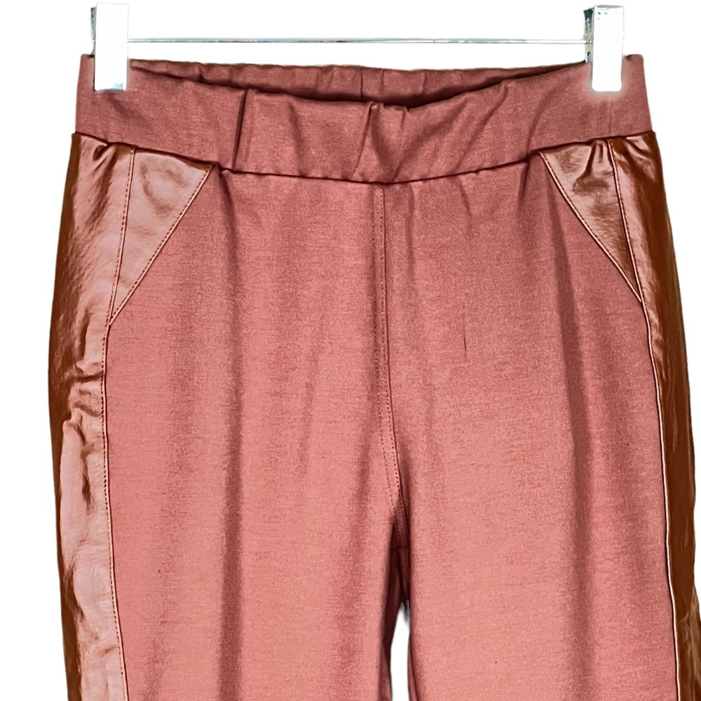 Iman Terracotta Colored Knit Leggings With Leather Trim Small NWT - Picture 2 of 10